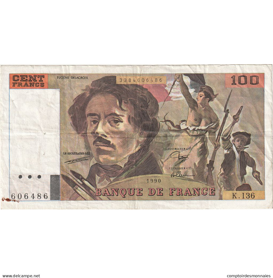 France, 100 Francs, Delacroix, 1990, K.136, TB+, Fayette:69bis.1a, KM:154d - 100 F 1978-1995 ''Delacroix''