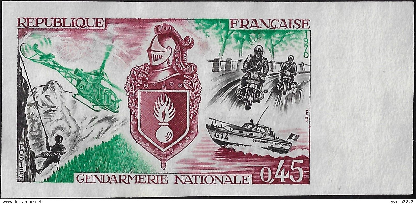 France 1970  Y&T 1622, Essai De Couleurs. Gendarmerie Nationale : Secours En Montagne, Hélicoptère, à Moto, Bateau - Montagnes