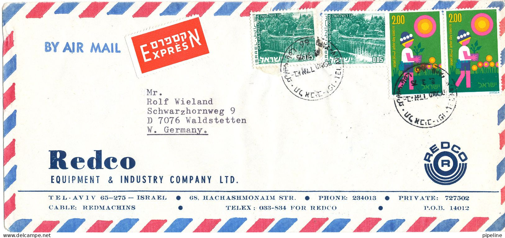 Israel Express Air Mail Cover Sent To Germany 1975 - Luchtpost