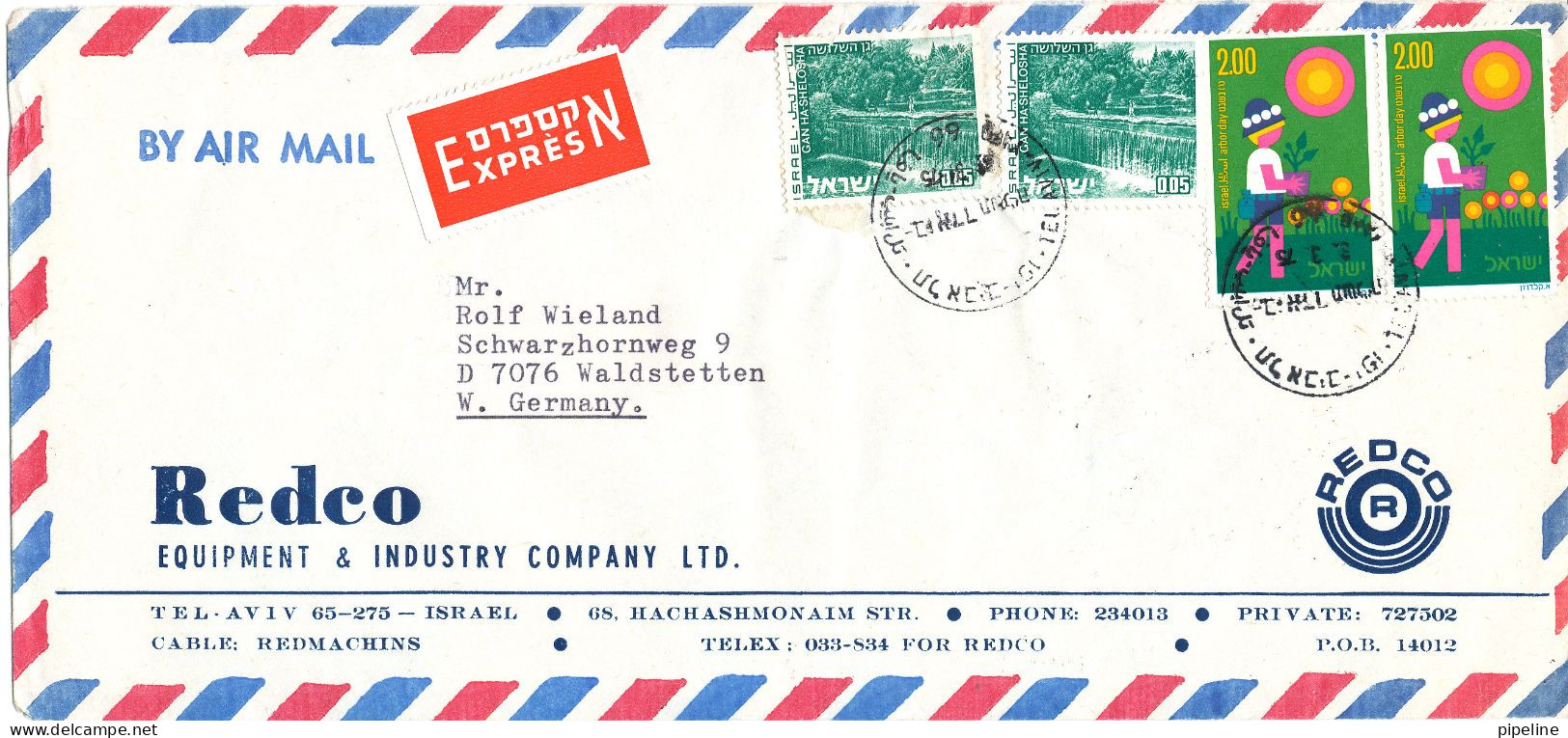 Israel Express Air Mail Cover Sent To Germany 1975 - Airmail