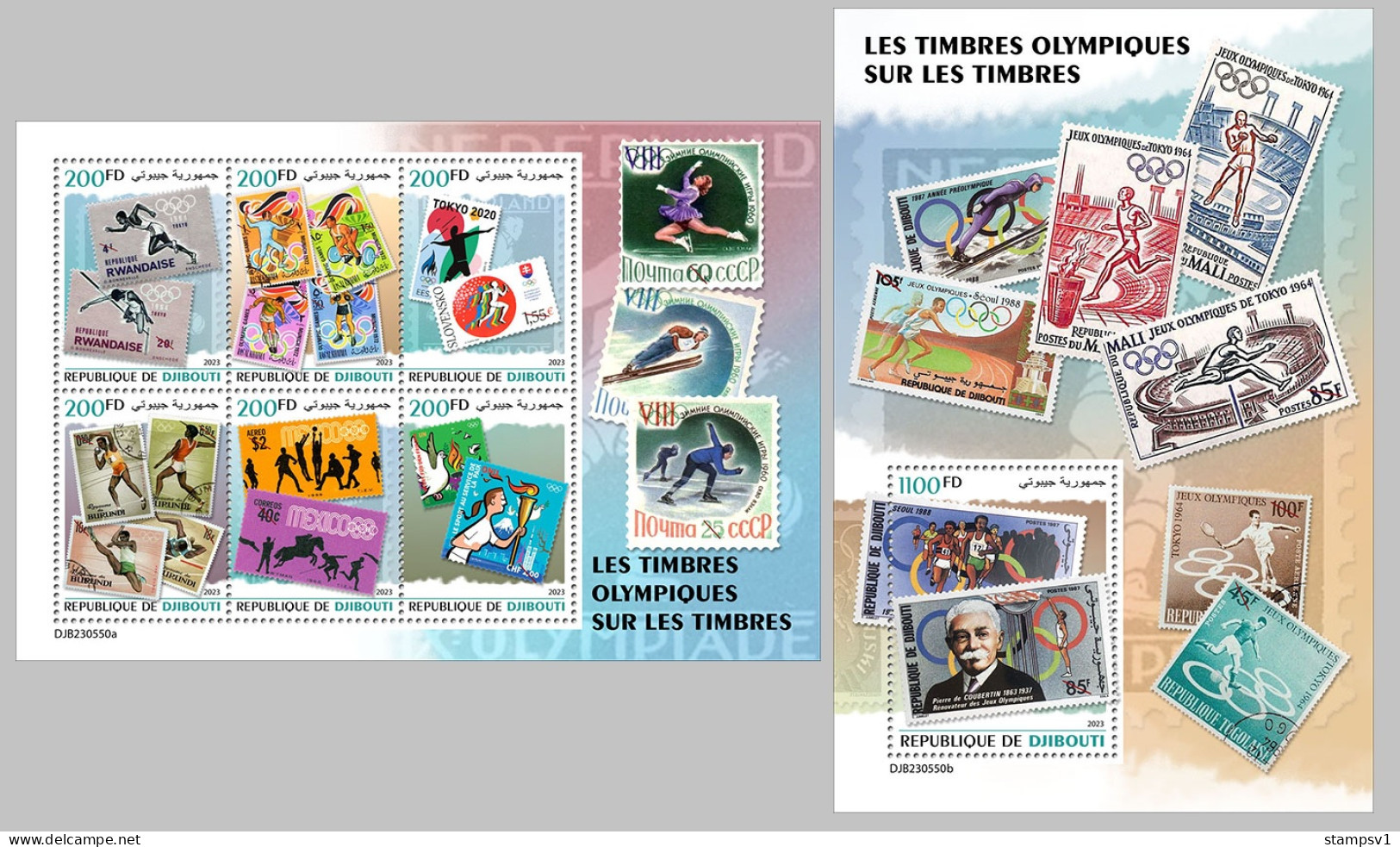 Djibouti  2023 Olympic Stamps On Stamps. (550) OFFICIAL ISSUE - Timbres Sur Timbres