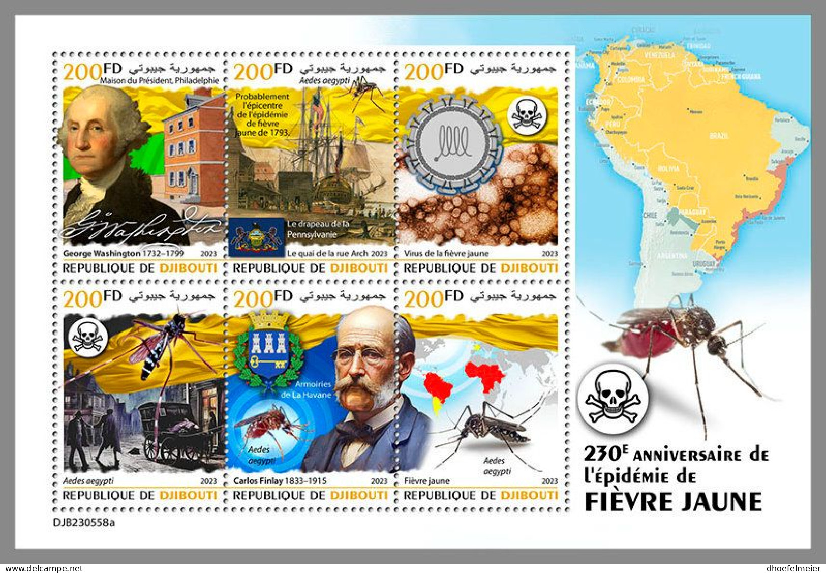 DJIBOUTI 2023 MNH 230 Years Yellow Fever Epidemic Gelbfieber Epidemie M/S – OFFICIAL ISSUE – DHQ2410 - Malattie