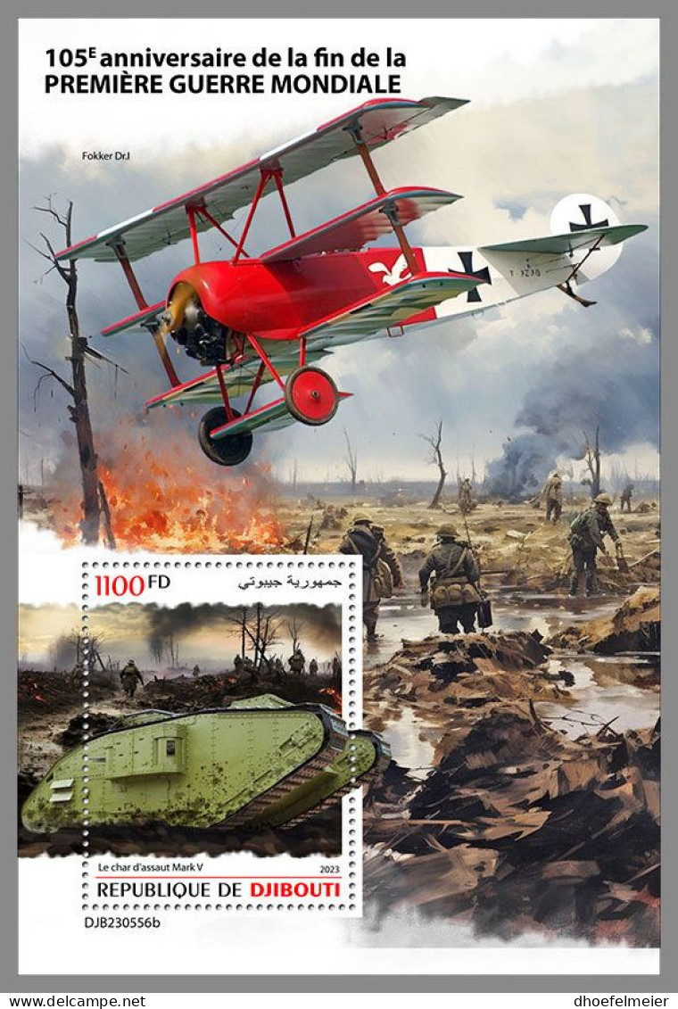DJIBOUTI 2023 MNH 105 Years End Of WWI Ende 1. Weltkrieg S/S – OFFICIAL ISSUE – DHQ2410 - Guerre Mondiale (Première)