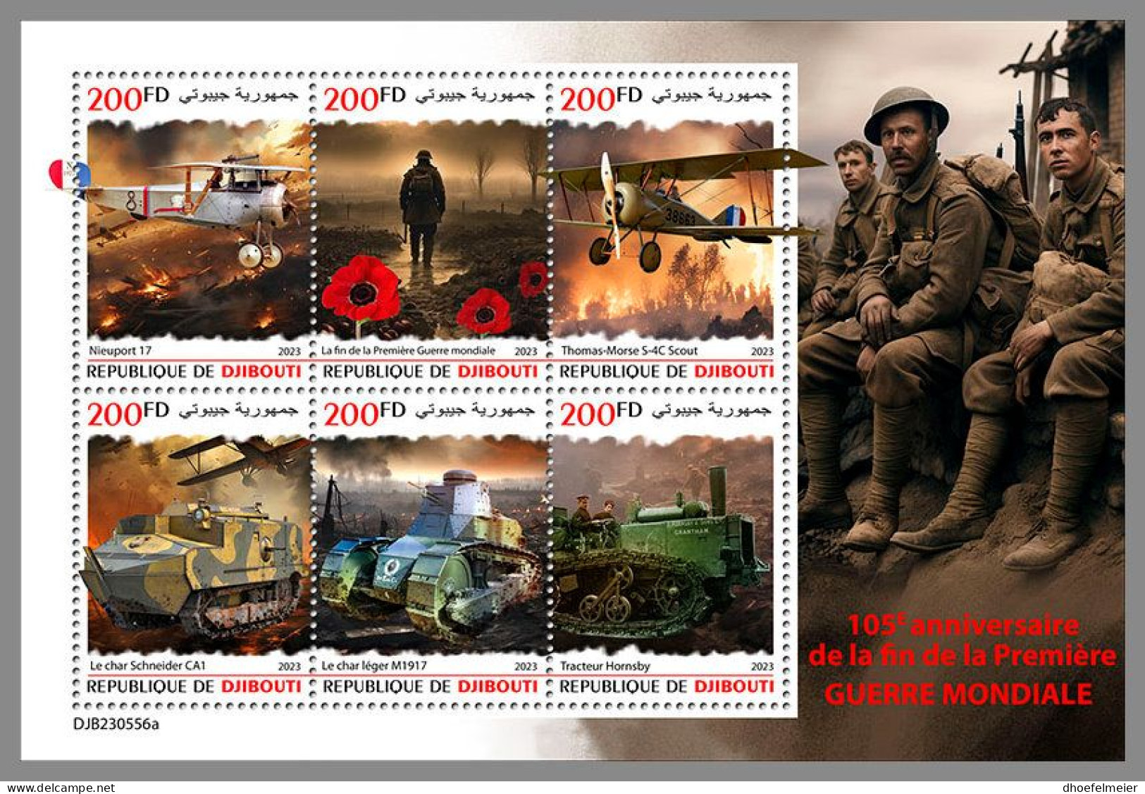 DJIBOUTI 2023 MNH 105 Years End Of WWI Ende 1. Weltkrieg M/S – OFFICIAL ISSUE – DHQ2410 - Prima Guerra Mondiale