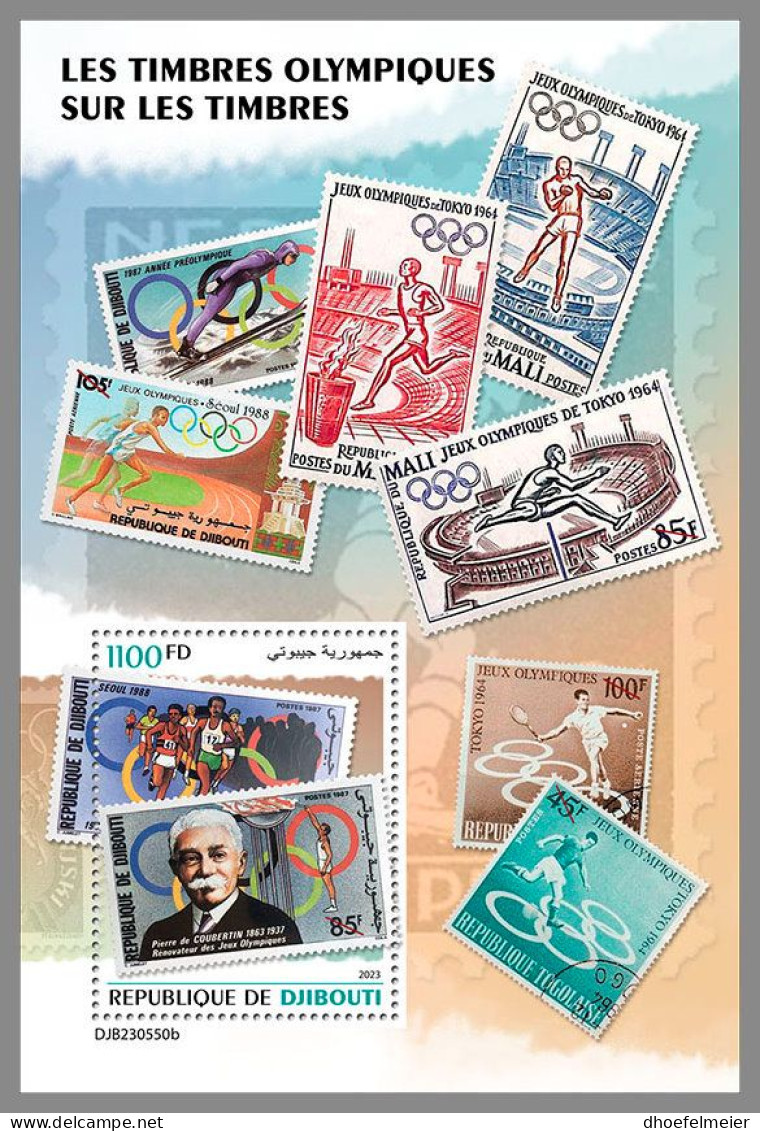 DJIBOUTI 2023 MNH Olympic Stamps On Stamps S/S – OFFICIAL ISSUE – DHQ2410 - Timbres Sur Timbres
