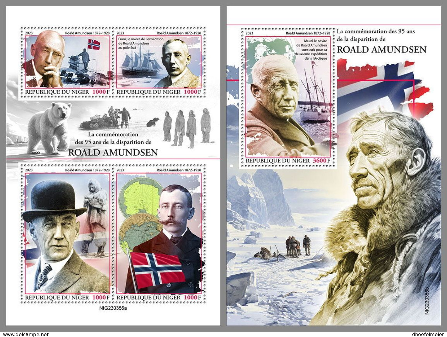 NIGER 2023 MNH Roald Amundsen Explorer Polarforscher M/S+S/S – OFFICIAL ISSUE – DHQ2410 - Polarforscher & Promis