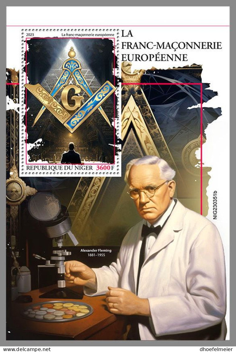 NIGER 2023 MNH European Freemasonry Freimaurer S/S – OFFICIAL ISSUE – DHQ2410 - Massoneria