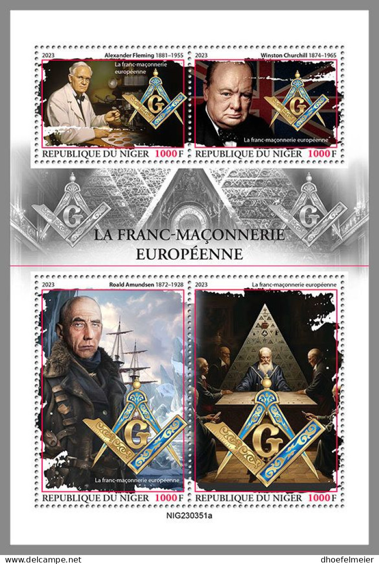 NIGER 2023 MNH European Freemasonry Freimaurer M/S – OFFICIAL ISSUE – DHQ2410 - Massoneria