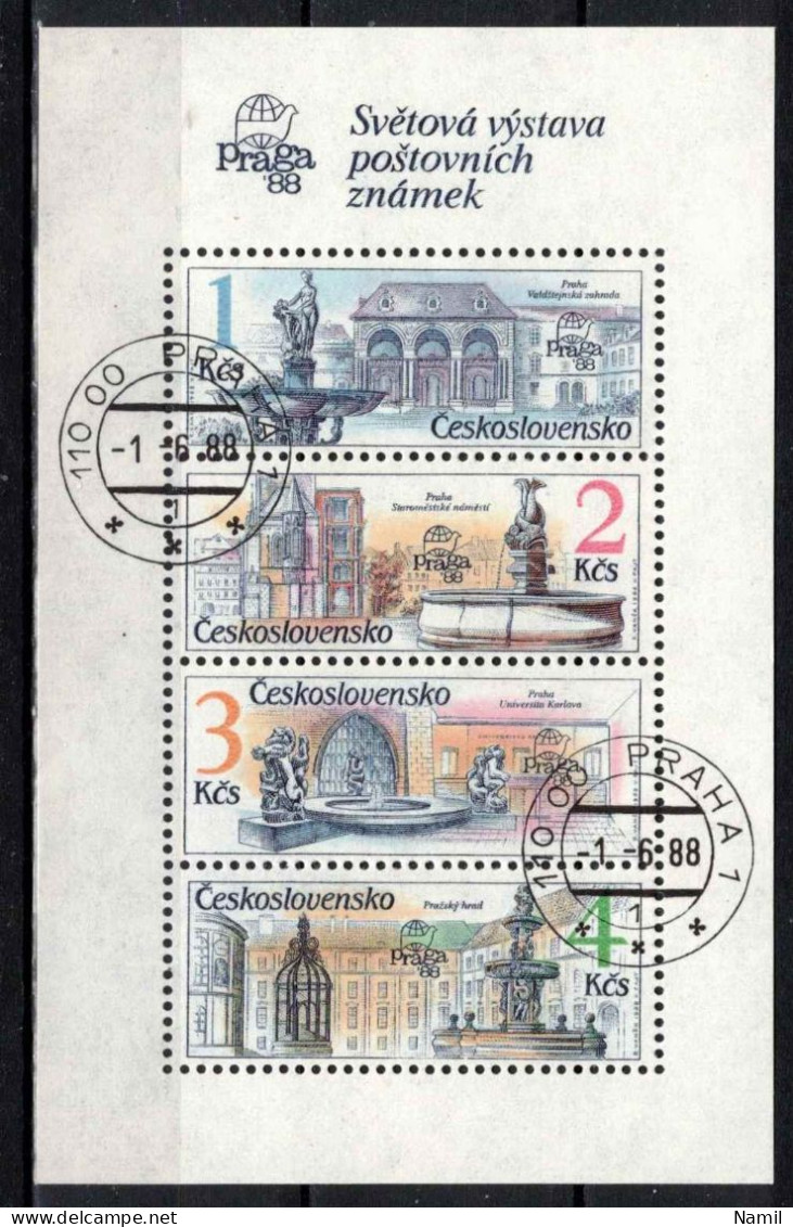 Tchécoslovaquie 1988 Mi 2961-4 - Bl.81 (Yv BF 78B), Obliteré - Gebruikt