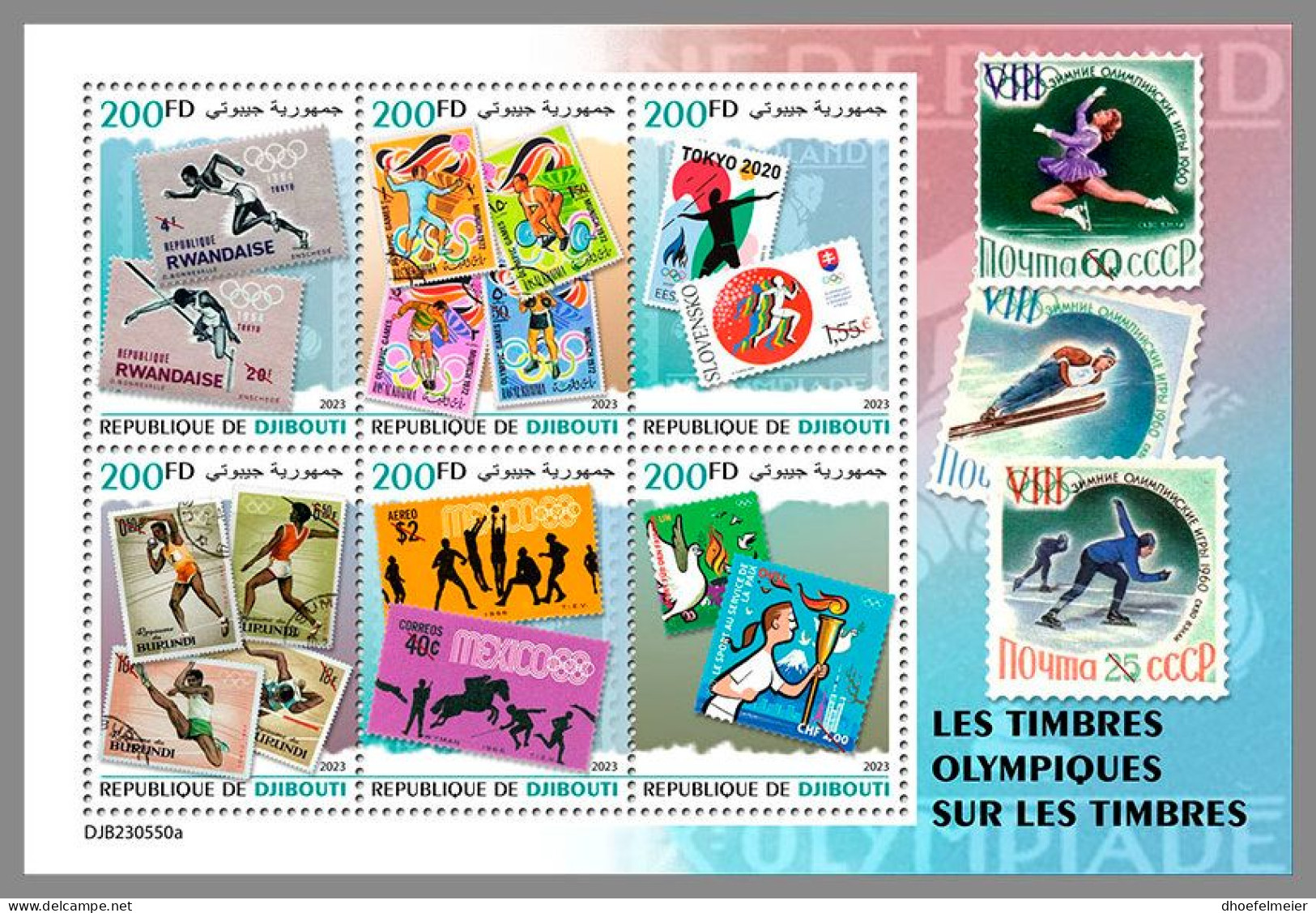 DJIBOUTI 2023 MNH Olympic Stamps On Stamps M/S – IMPERFORATED – DHQ2410 - Timbres Sur Timbres