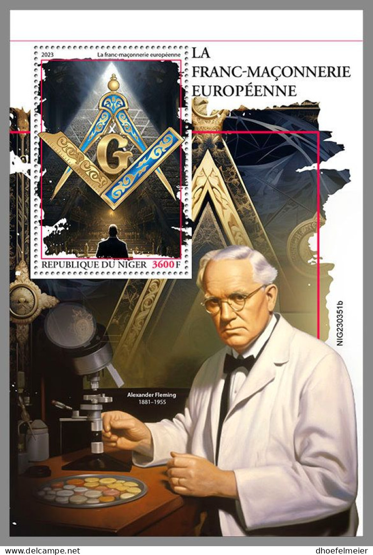 NIGER 2023 MNH European Freemasonry Freimaurer S/S – IMPERFORATED – DHQ2410 - Francmasonería