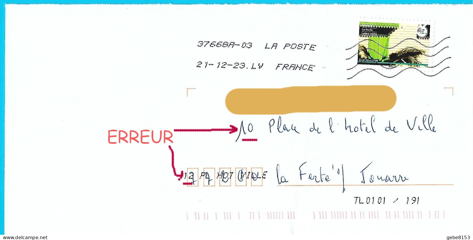 Curiosité : Marque De Tri Numéro Et Nom De Rue Différent De L'adresse Manuscrite Toshiba Timbre À La Réunion - Gebruikt