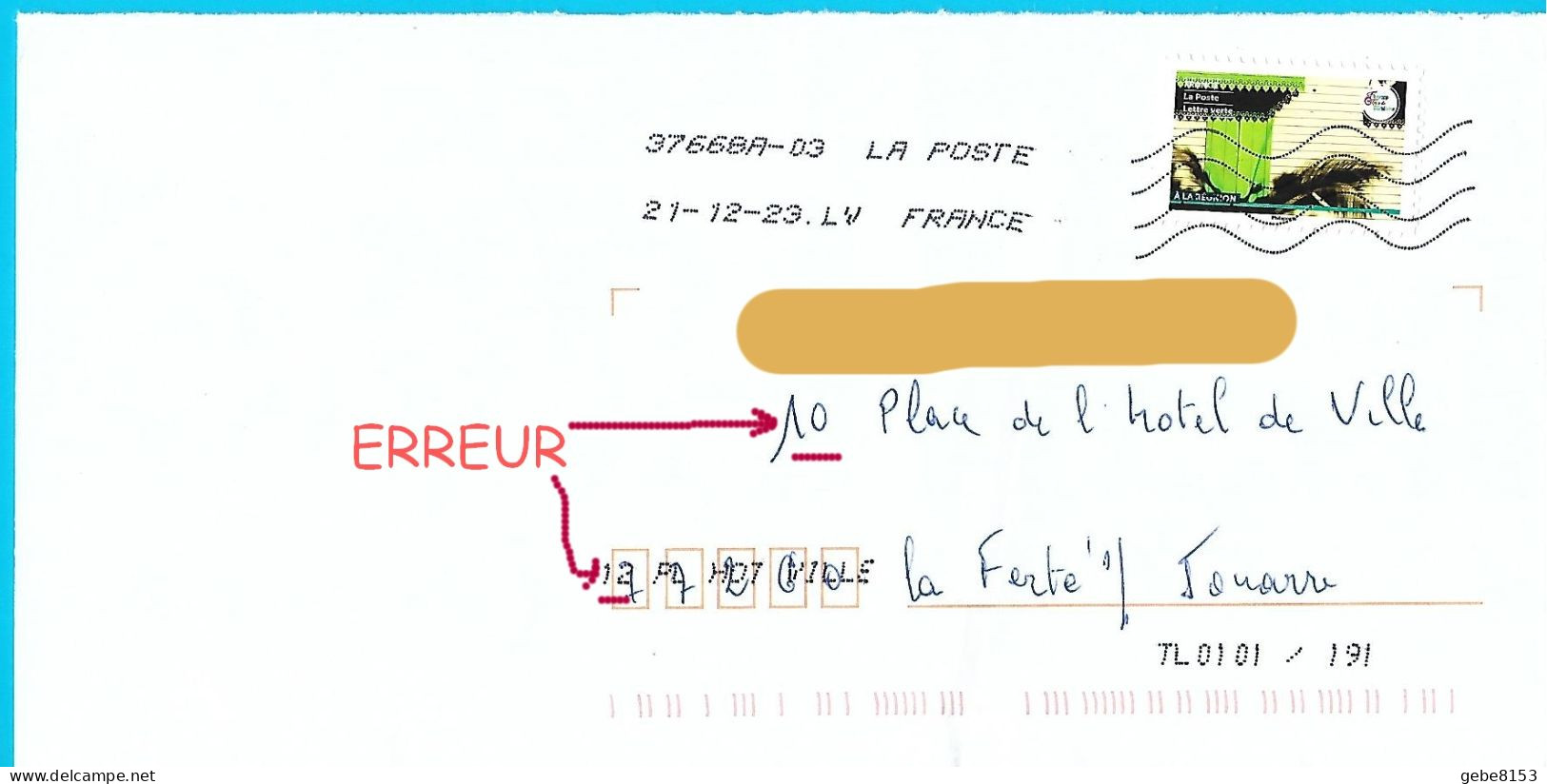 Curiosité : Marque De Tri Numéro Et Nom De Rue Différent De L'adresse Manuscrite Toshiba Timbre À La Réunion - Used Stamps