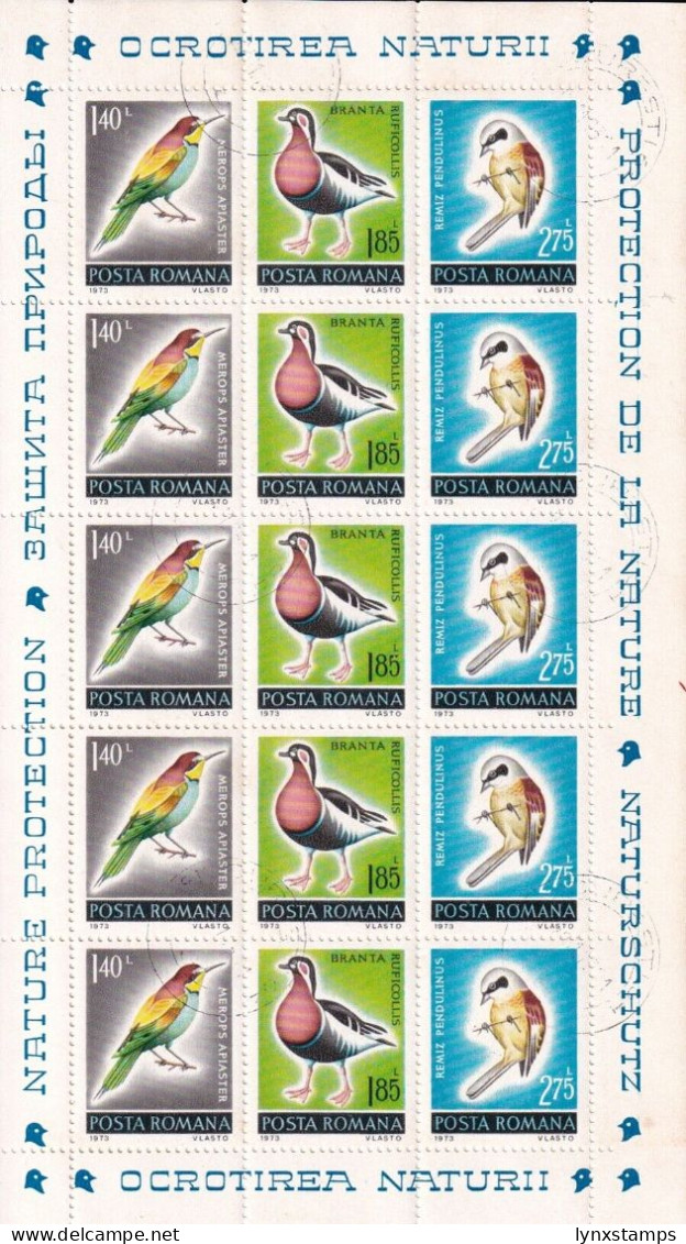 G015 Romania 1973 Nature Conservation - Birds Full Sheet CTO - Feuilles Complètes Et Multiples