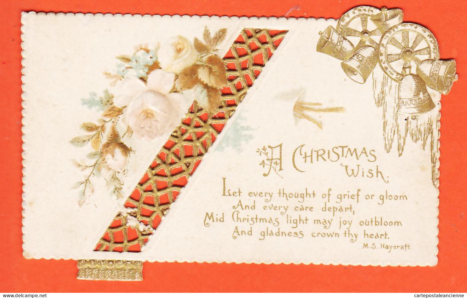 32499 / ⭐ Découpis Ajoutis RELIEF Gaufré A CHRISTMAS WISH  Poem By M.S. HAYERAFT 1900s - Motif 'Noel'