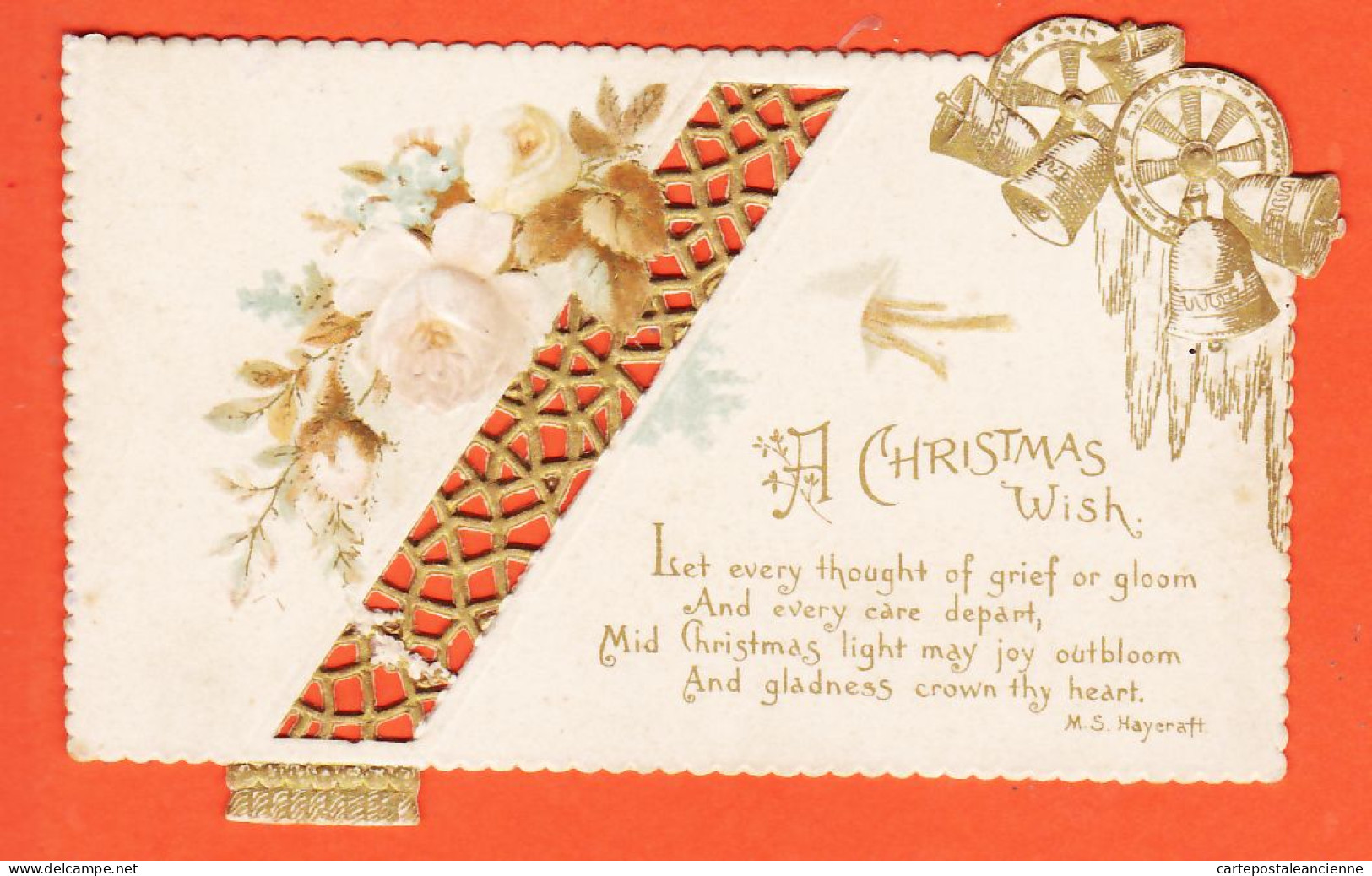 32499 / ⭐ Découpis Ajoutis RELIEF Gaufré A CHRISTMAS WISH  Poem By M.S. HAYERAFT 1900s - Di Natale