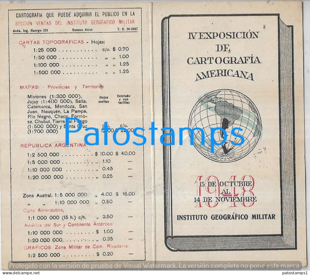 225207 ARGENTINA IX EXPOSICION DE CARTOGRAFIA AMERICANA INSTITUTO GEOGRAFICO MILITAR 1948 & CALENDARIO NO POSTCARD - Argentinië