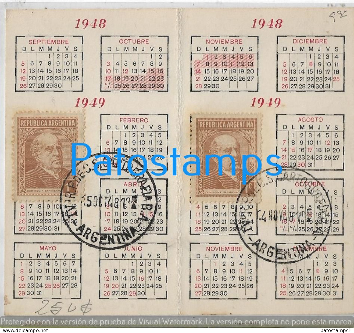 225207 ARGENTINA IX EXPOSICION DE CARTOGRAFIA AMERICANA INSTITUTO GEOGRAFICO MILITAR 1948 & CALENDARIO NO POSTCARD - Argentinië