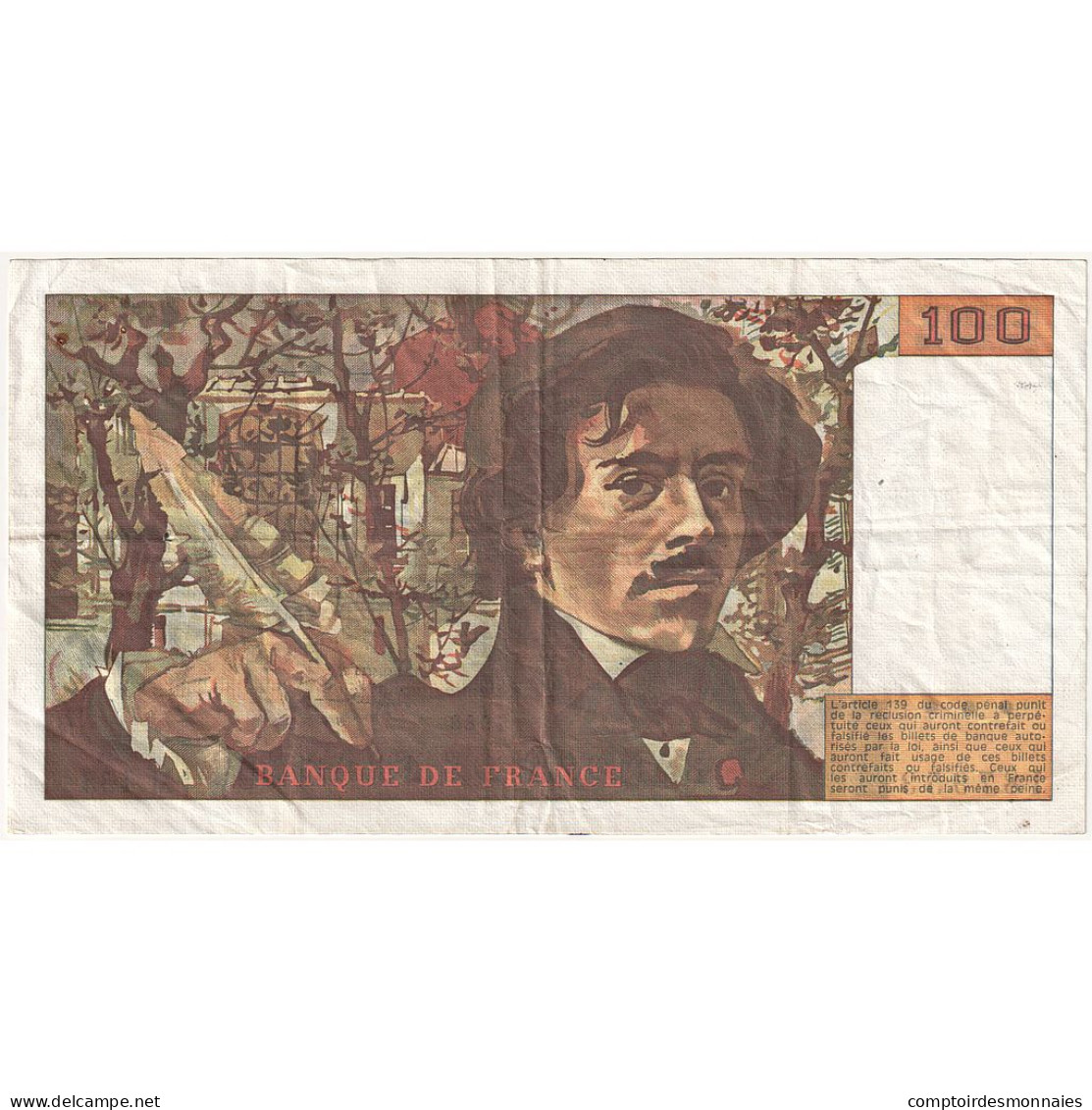 France, 100 Francs, Delacroix, 1990, M.155, TTB, Fayette:69.13d), KM:154d - 100 F 1978-1995 ''Delacroix''