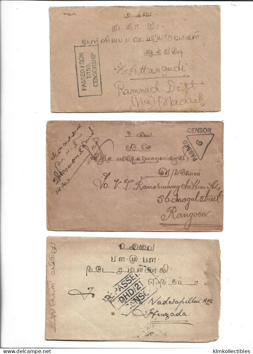 BURMA MYANMAR - POSTAL HISTORY LOT OF 3 COVERS - CENSORED - Myanmar (Burma 1948-...)