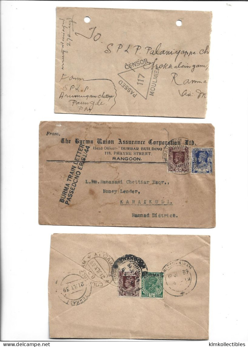 GREAT BRITAIN UNITED KINGDOM ENGLAND COLONIES - BURMA MYANMAR - POSTAL HISTORY LOT OF 3 COVERS - CENSORED - Birmanie (...-1947)