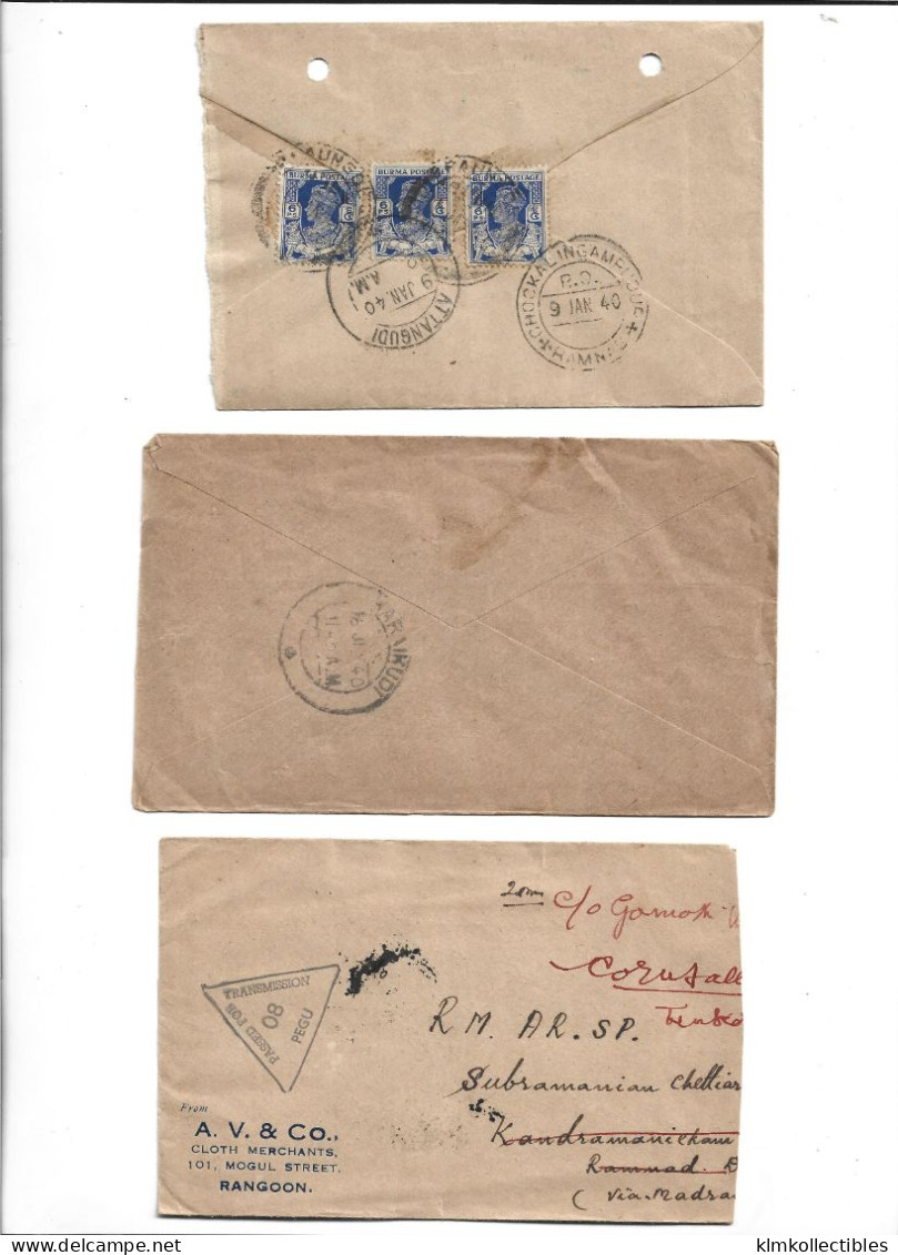 GREAT BRITAIN UNITED KINGDOM ENGLAND COLONIES - BURMA MYANMAR - POSTAL HISTORY LOT OF 3 COVERS - CENSORED - Birmanie (...-1947)