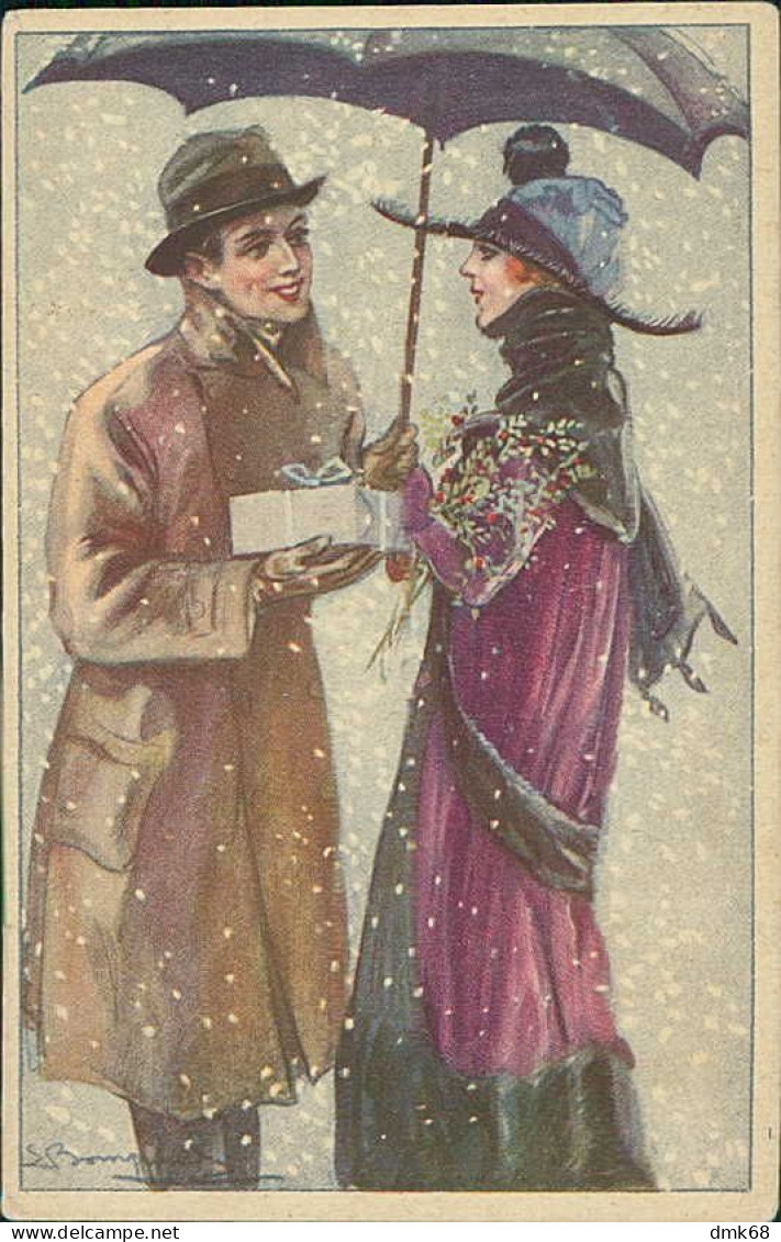 BOMPARD SIGNED 1910s POSTCARD - COUPLE UNDER UMBRELLA & SNOW - N.904/4 (5119) - Bompard, S.