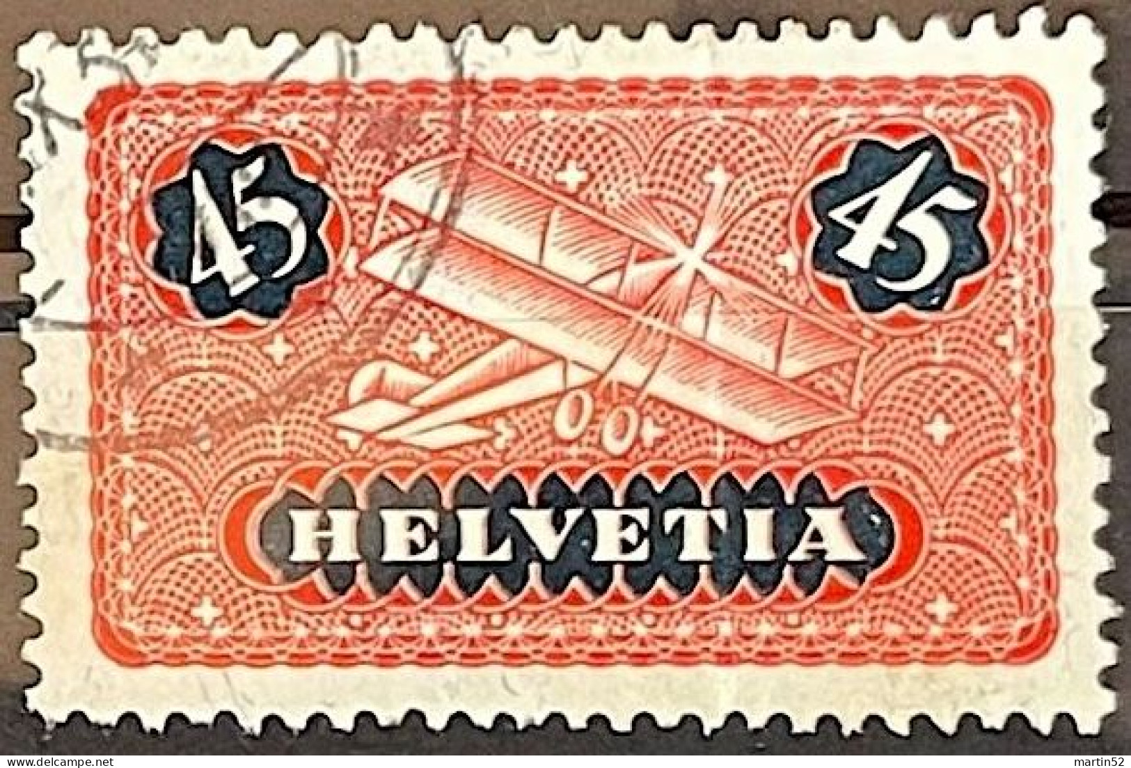 Schweiz Suisse 1923: "Biplane" Zu F8y (glatt) Mi 183x Yv PA8 (lisse) Mit Eck-Stempel Vom ?.X.34 (Zu CHF 13.00) - Gebraucht