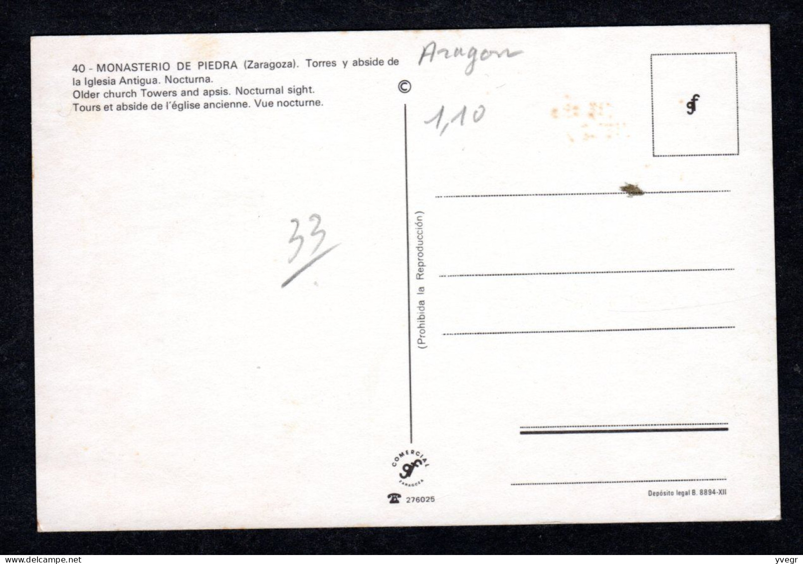 Espagne -n° 40 -Monasterio De PIEDRA (Zaragoza) Torres Y Abside De La Iglesia Antigua , Nocturna -Tour Et Abside Eglise - Autres & Non Classés