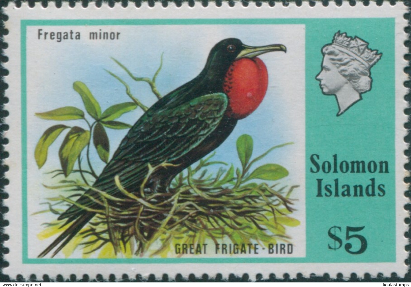 Solomon Islands 1976 SG320 $5 Great Frigate Bird MLH - Solomon Islands (1978-...)