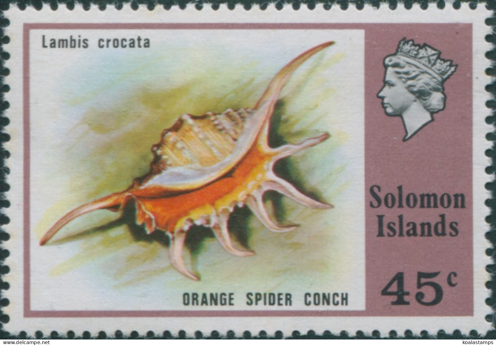 Solomon Islands 1976 SG317 45c Orange Spider Conch Shell MLH - Solomon Islands (1978-...)