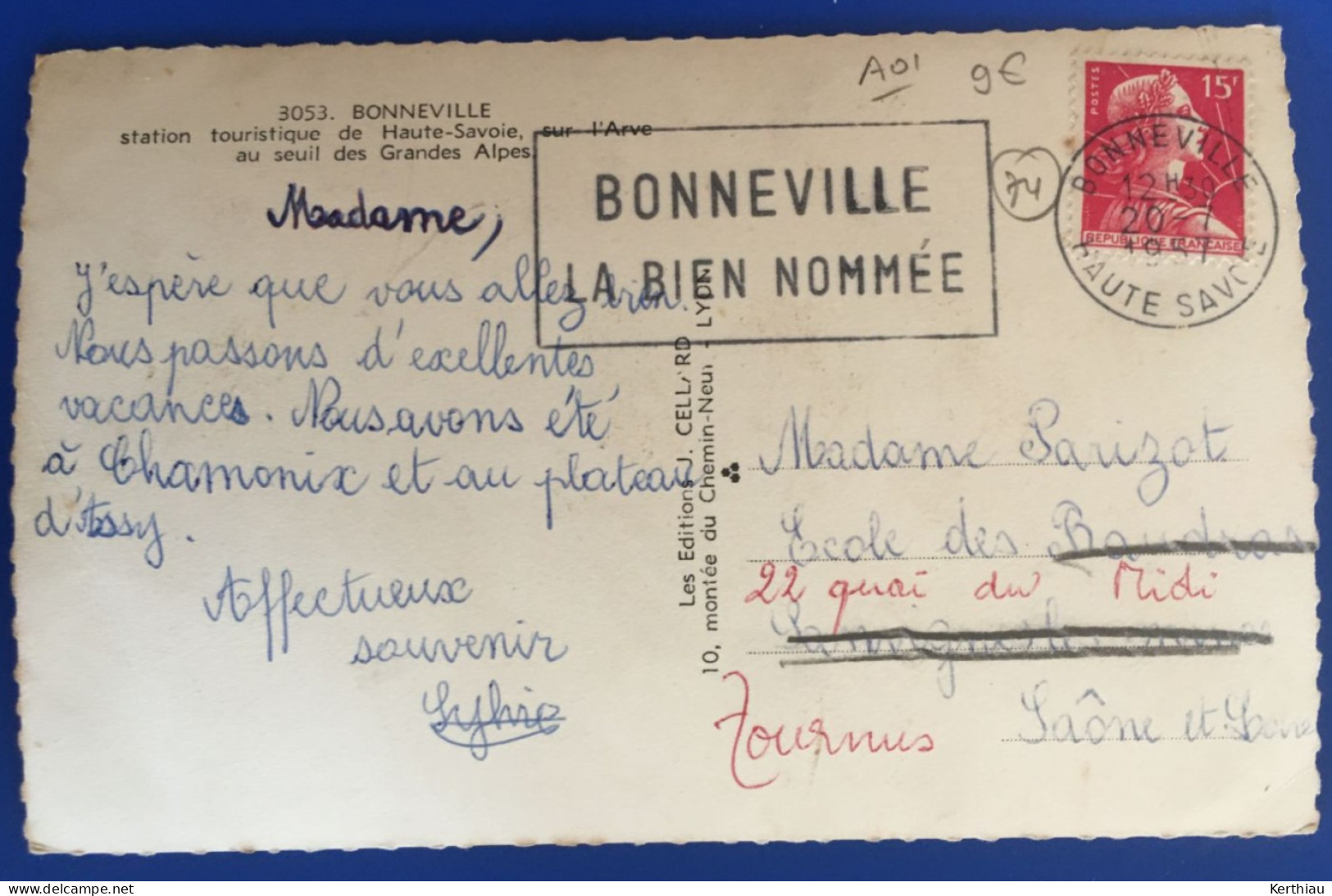 CPA Bonneville Multivues (2), Circulée, Oblitérée Avec Flamme BONNEVILLE LA BIEN NOMMEE. Circulée 1957 - Bonneville