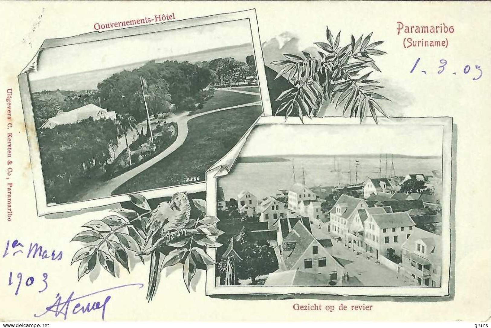 Paramaribo Gouvernements Hotel Gezicht Op De Revier, Rare - Surinam