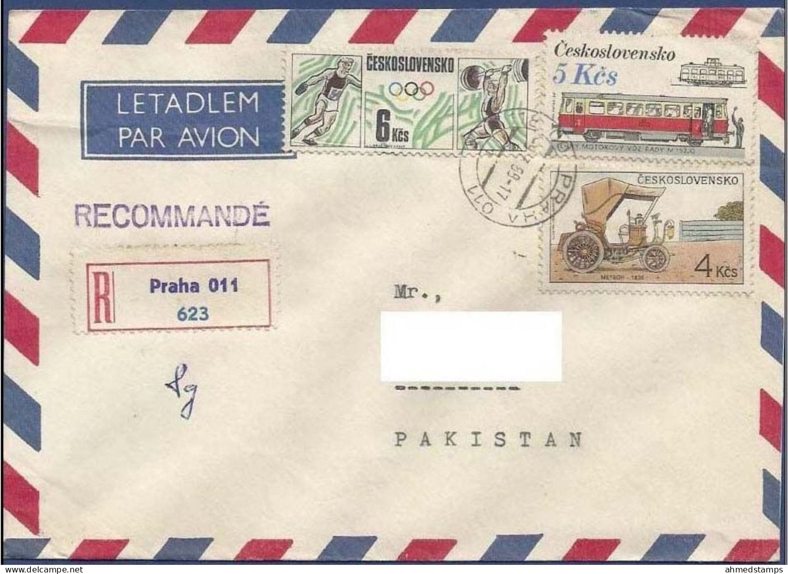 CZECHOSLOVAKIA REGISTERED 1988  POSTAL USED AIRMAIL COVER TO PAKISTAN - Luchtpost