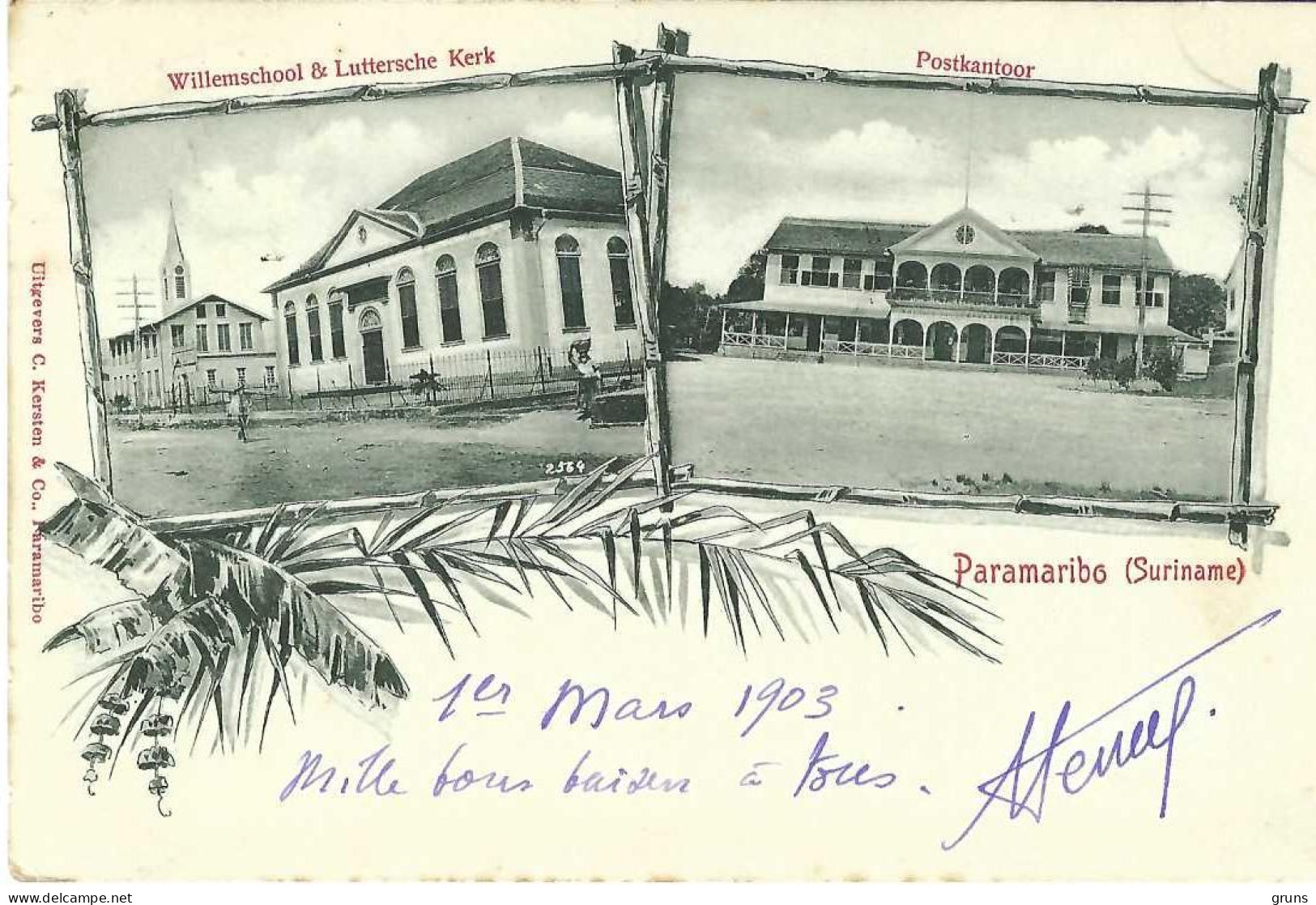 Paramaribo Willemschool Luttersche Kerk Postkantoor, Rare - Suriname