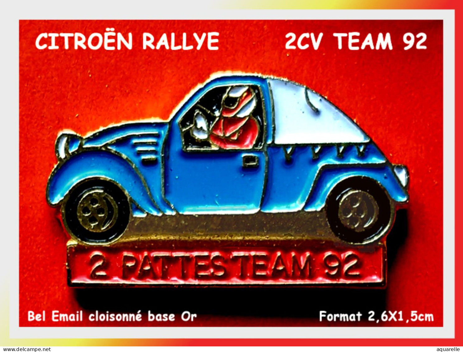 SUPER PIN'S "CITROËN 2CV" RALLYE 2 PATTES TEAM 92 En Bel émail Base Or Cloisonné 2,5X1,4 Cm - Citroën