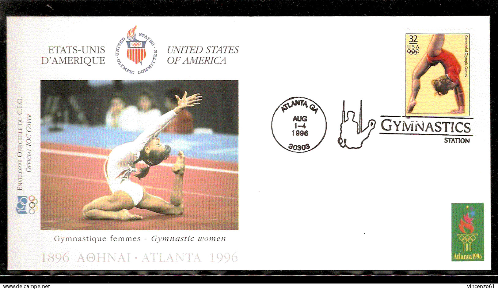 ATLANTA 1996 BUSTA UFFICIALE CIO OFFICIEL IOC COVER GYMNASTICS  AFFRANCATURA USA - Gymnastics