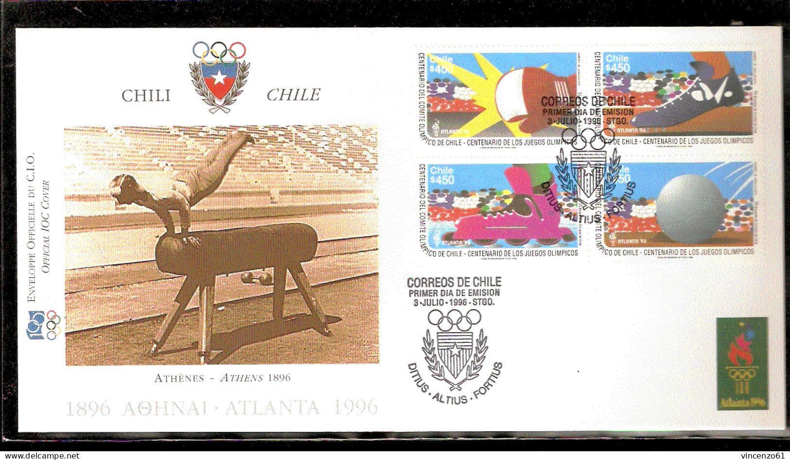 ATLANTA 1996 BUSTA UFFICIALE CIO OFFICIEL IOC COVER GYMNASTICS  AFFRANCATURA CILE CHILE CHILI BOX - BOXING - FOUTBAL - Gymnastics