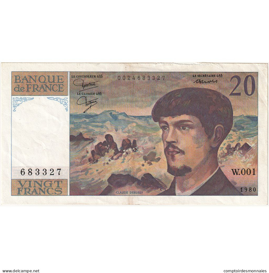 France, 20 Francs, Debussy, 1980, W.001, TTB+, Fayette:F.66.01W1, KM:151a - 20 F 1980-1997 ''Debussy''