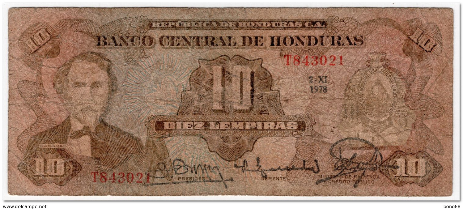 HONDURAS,10 LEMPIRAS,1978,P.64a,CIRCULATED - Honduras