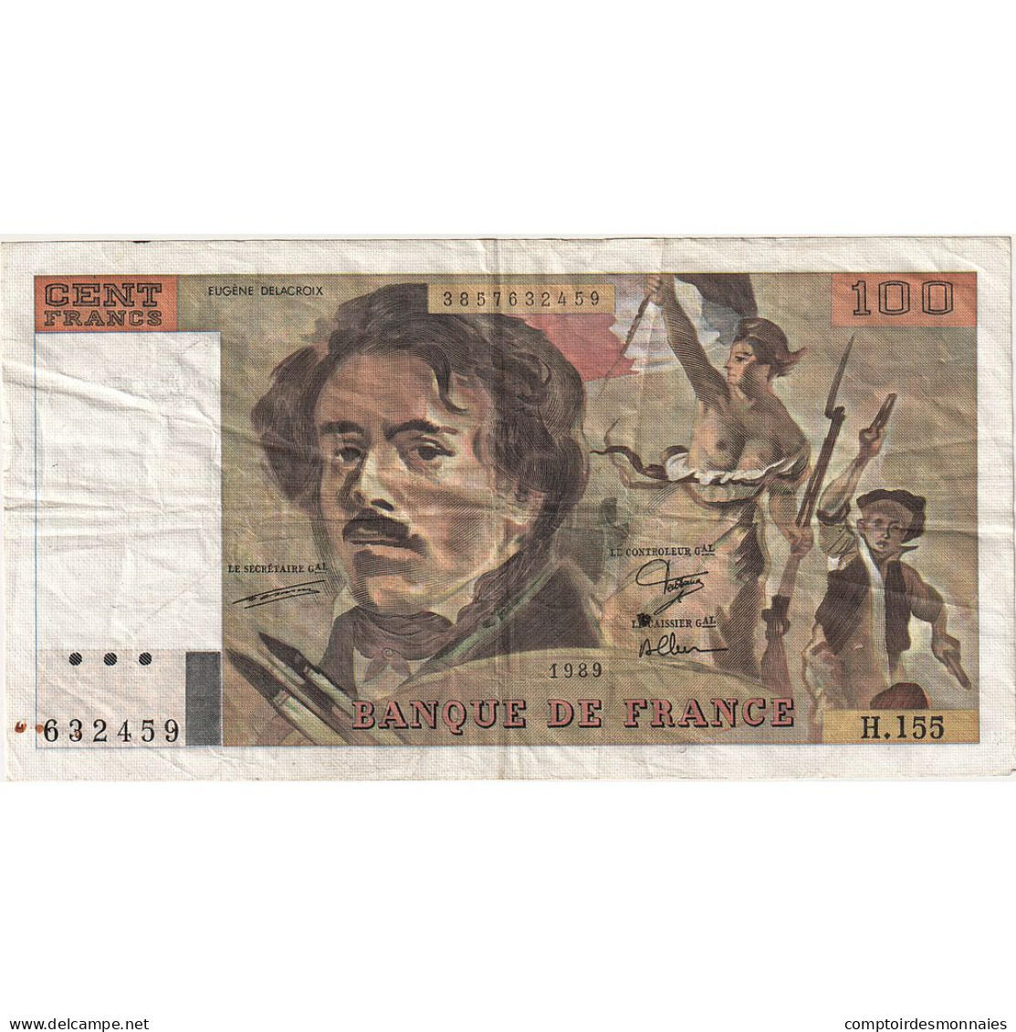 France, 100 Francs, Delacroix, 1990, H.155, TB+, Fayette:69.13d), KM:154d - 100 F 1978-1995 ''Delacroix''