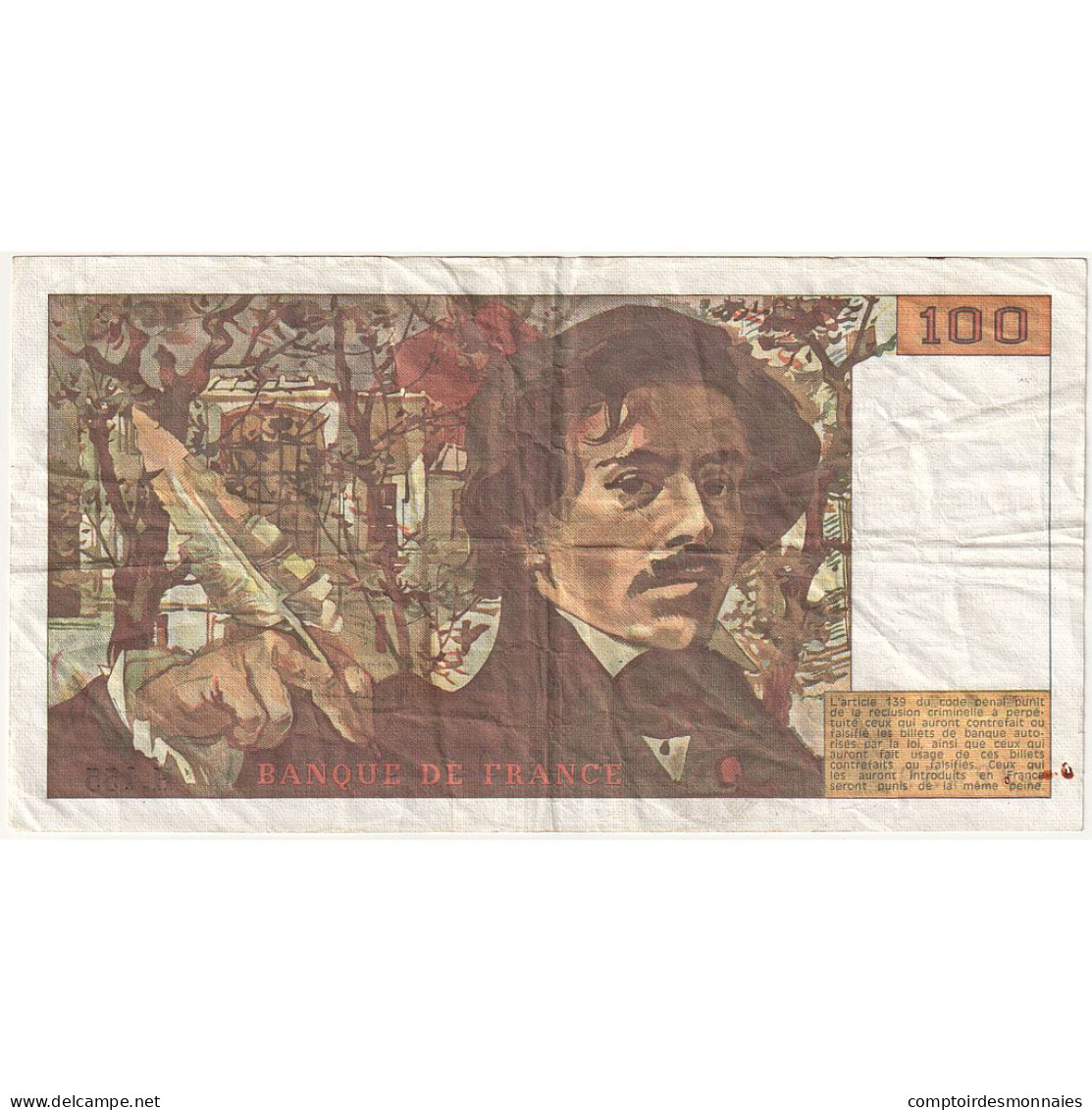 France, 100 Francs, Delacroix, 1990, H.155, TB+, Fayette:69.13d), KM:154d - 100 F 1978-1995 ''Delacroix''