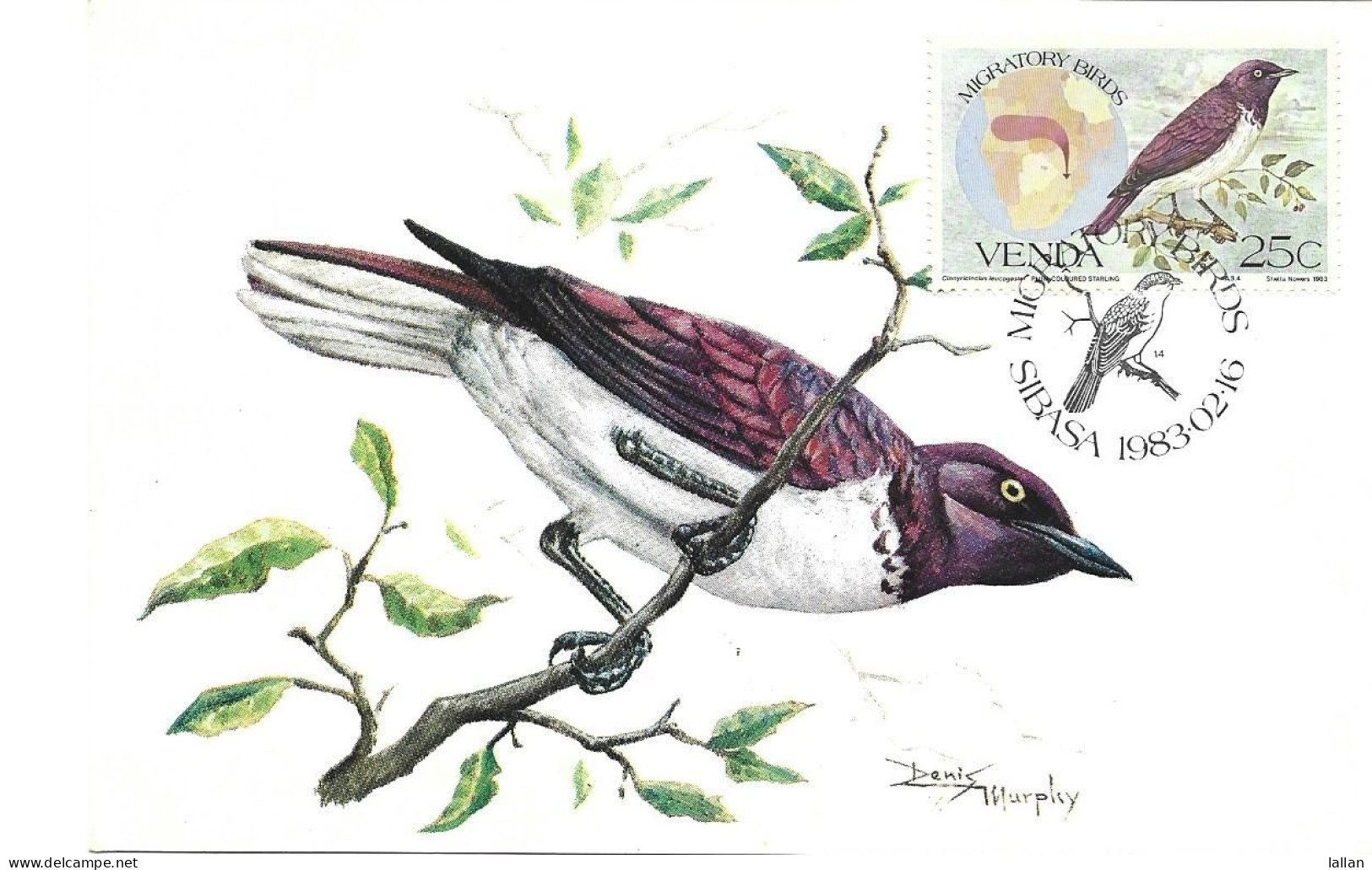 Maxim Card, Plum-Coloured Scarlet, Mibratory Bird, Vena, 1983 - Venda