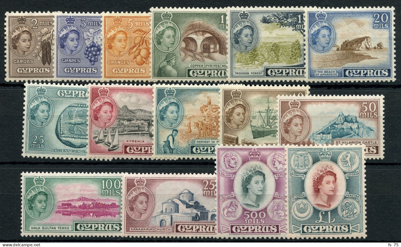 CHYPRE - YVERT 156 A 170  - ELISABETH II -  AVEC CHARNIERE - Cyprus (...-1960)