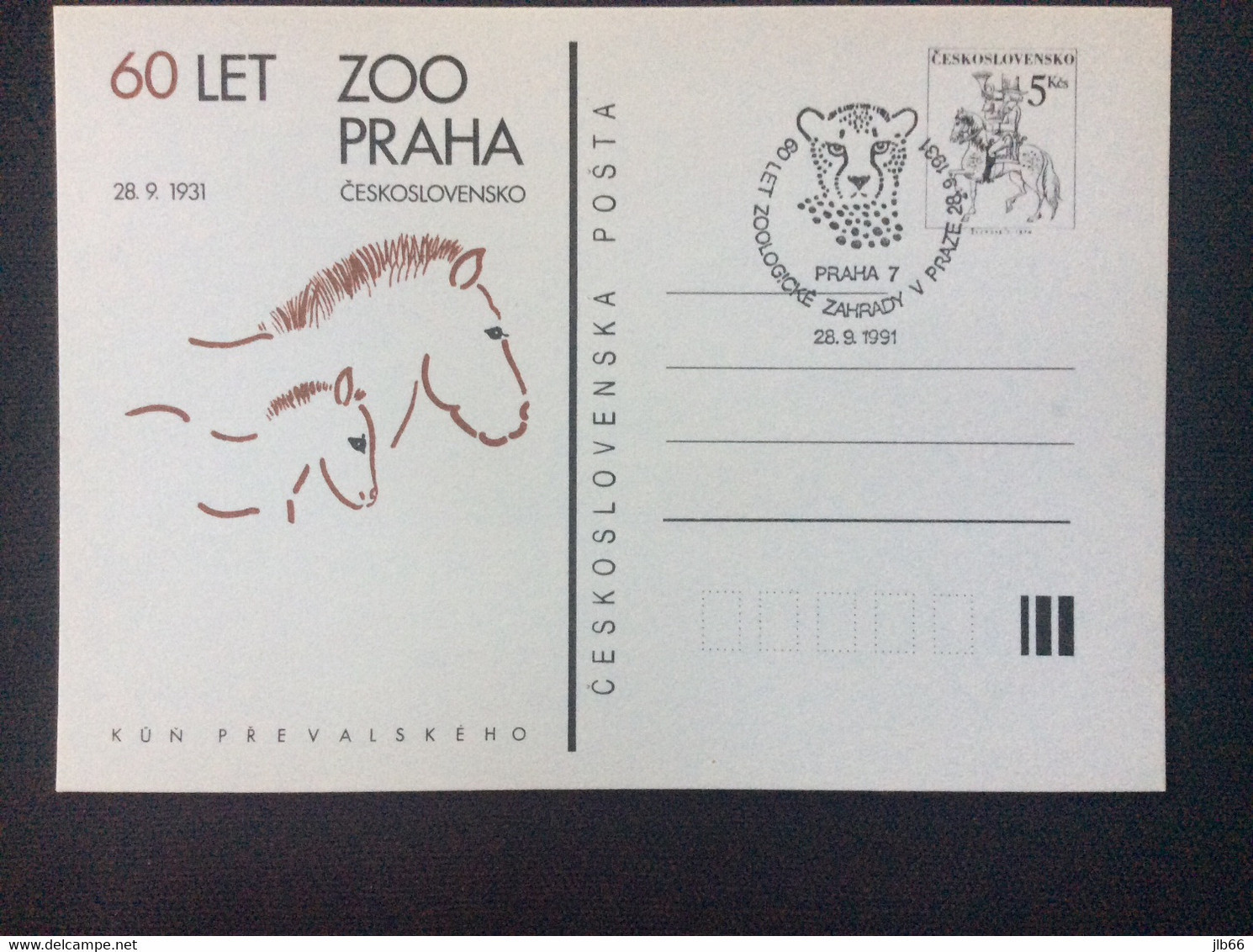 CDV 235 1991 Oblitéré Léopard  60 Ans Du Zoo De Prague Cheval Sauvage Et Poulain - Cartoline Postali