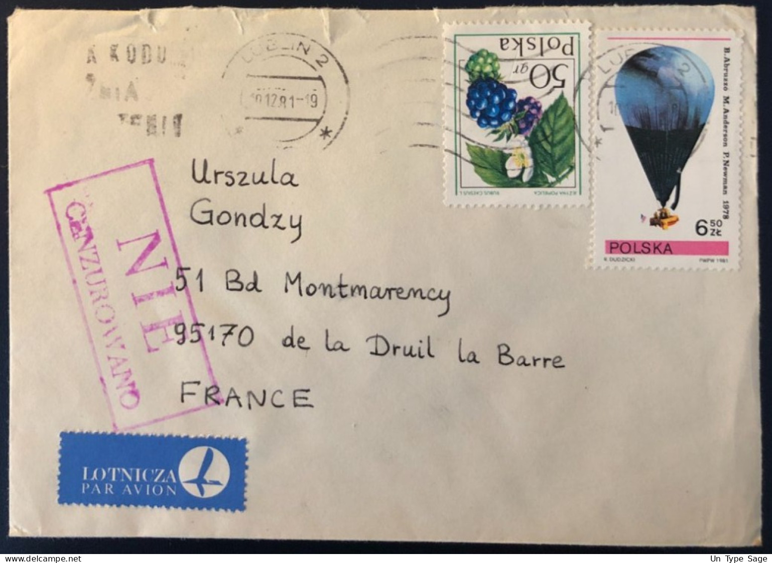 Pologne Divers Sur Enveloppe 10.12.1981 + Griffe NIE CENZUROWANO - (B1940) - Briefe U. Dokumente