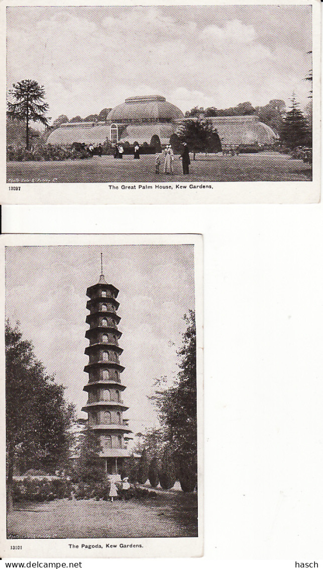 2811	70	Kew Gardens, The Great Palm House – The Pagoda 2 Cards (see Corners) - London Suburbs