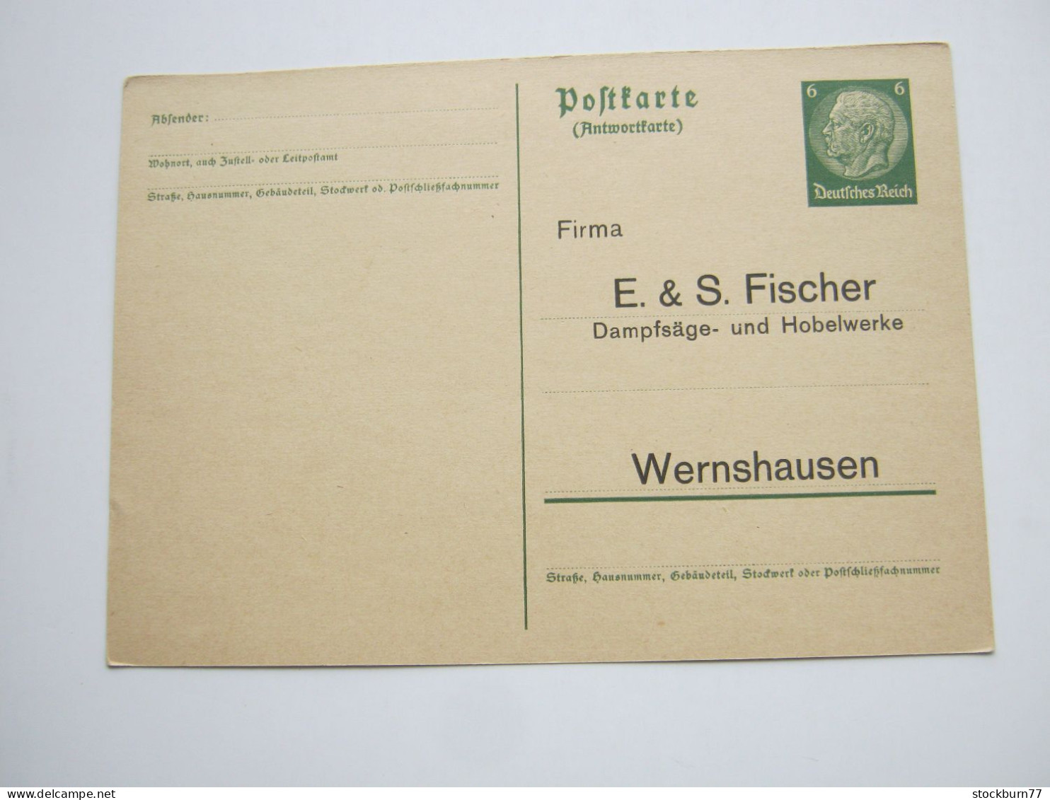 1940 , 6 Pfg. Ganzsache Mit Firmenzudruck Aus WERNSHAUSEN - Entiers Postaux Privés