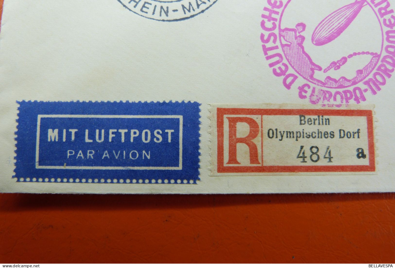 Luftschiff HINDENBURG 05.08.1936  Berlin Olympisch Dorf 484 A /Einschreiben DEUTSCHE LUFTPOST  Ney-York Madison Square - Airmail & Zeppelin