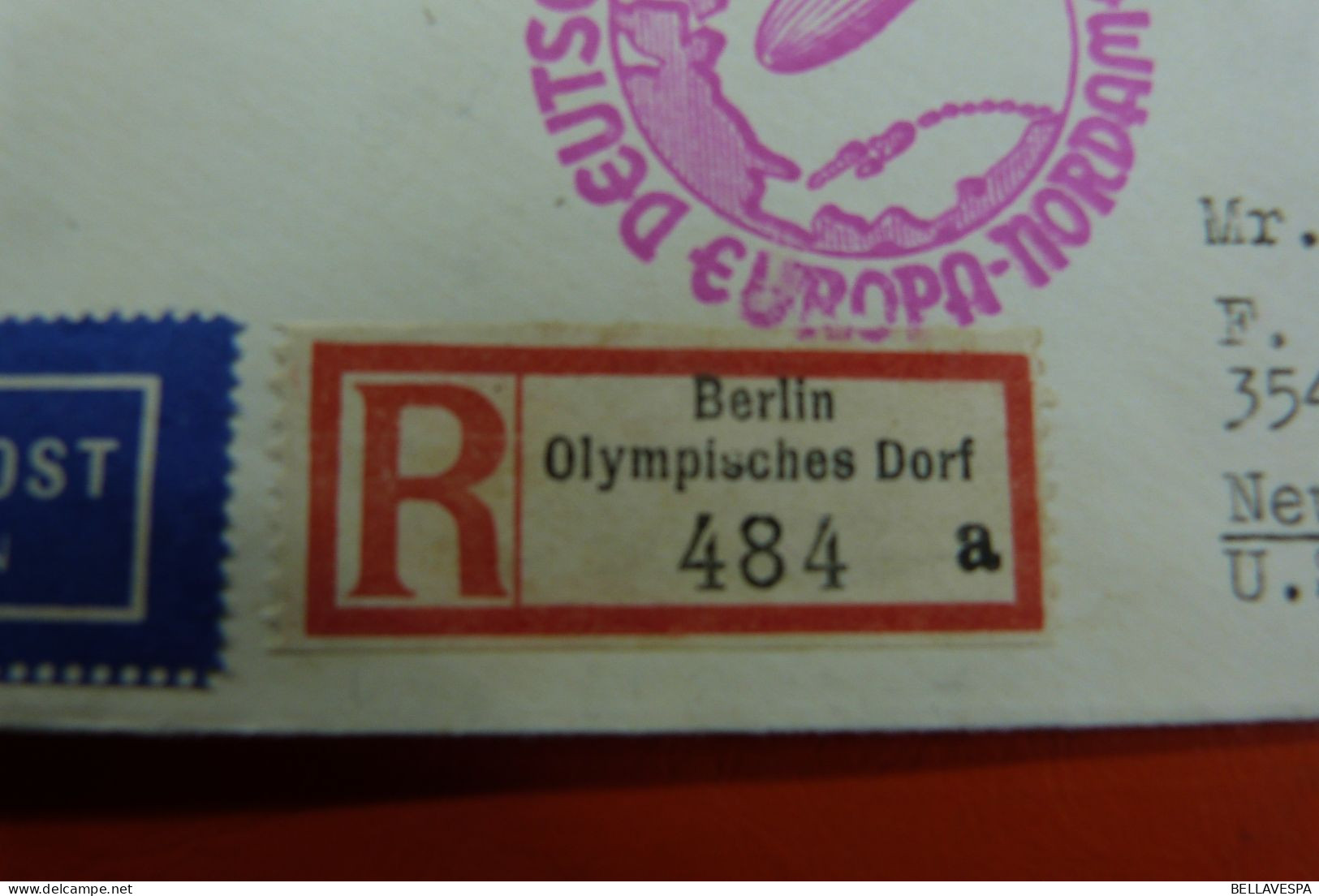 Luftschiff HINDENBURG 05.08.1936  Berlin Olympisch Dorf 484 a /Einschreiben DEUTSCHE LUFTPOST  Ney-York Madison Square